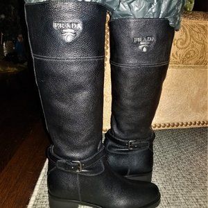 NIB! Prada Pebbled Leather Riding Boots - Size 39